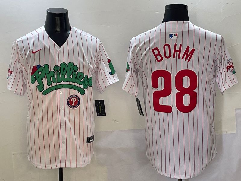Men Philadelphia Phillies 28 Bohm White Fourth generation Joint Name Nike 2025 MLB Jersey style 16